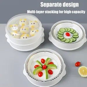 Microwave Plastic Steamer Tray With Transparent Lid Food Steaming Container For Bun Dumpling Vegetable Kitchen Cooking Tool