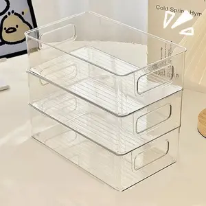 Clear Organizers & Storage Bins, Refrigerator Organizer, Stackable Plastic Container Set with Handles, Ideal for Kitchen, Bathroom, Bedroom, Living Room, Office Use, Stackable Fridge Organizer