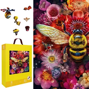 Mys Aurora Wooden Jigsaw Puzzle for Kids and Adults 200 500 Pcs Bee Medium Size Unique Shape Nice Box Packing Fun Challenging Brain Exercise Family Game Creative Gift for Friends Parents Grandparents Brainstorm