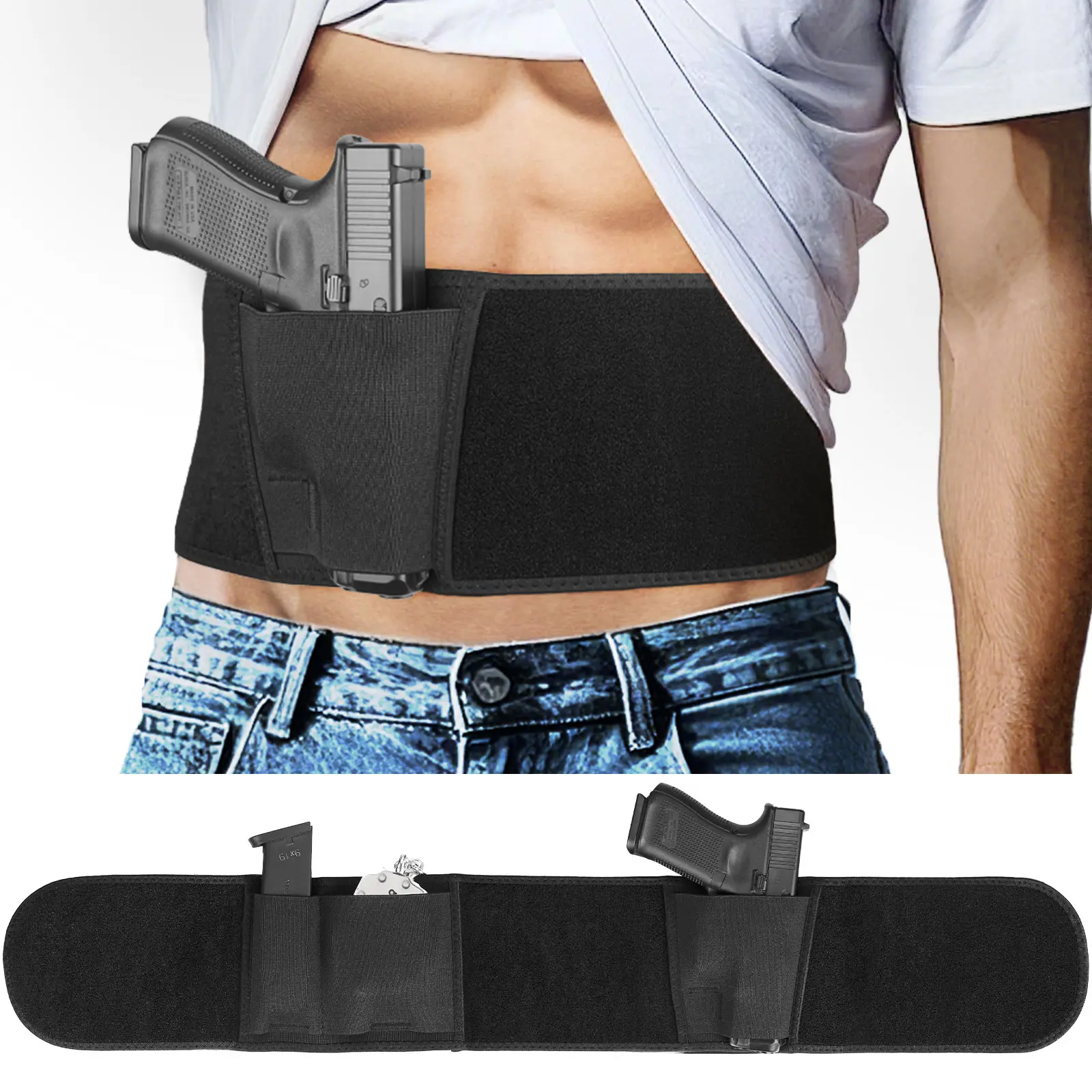 Concealed Carried Belly Belt Band Holster-unisex,for Taurus G2C,S&W M&P 9mm Shield EZ,Beretta,CZ,HK,TARA,Walther,for Most MODELS