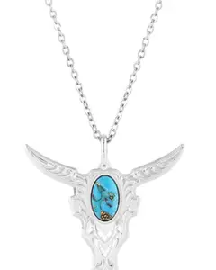 Montana Silversmiths Women's Chiseled Steer Head Turquoise Necklace - Nc5397