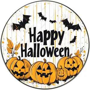 Retro Round Sign Happy Halloween Iron Painting Halloween Pumpkin Printable Home Decor for Home Office Bedroom Coffee Bar Club Housewarming Gift Circle Sign 8x8 Inch