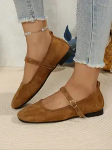 Women's Fashion New Spring Autumn Vintage Square Toe Mary Jane Flat Shoes, Versatile All-Season Single Shoes, Casual Flats, Trendy Ladies Flats