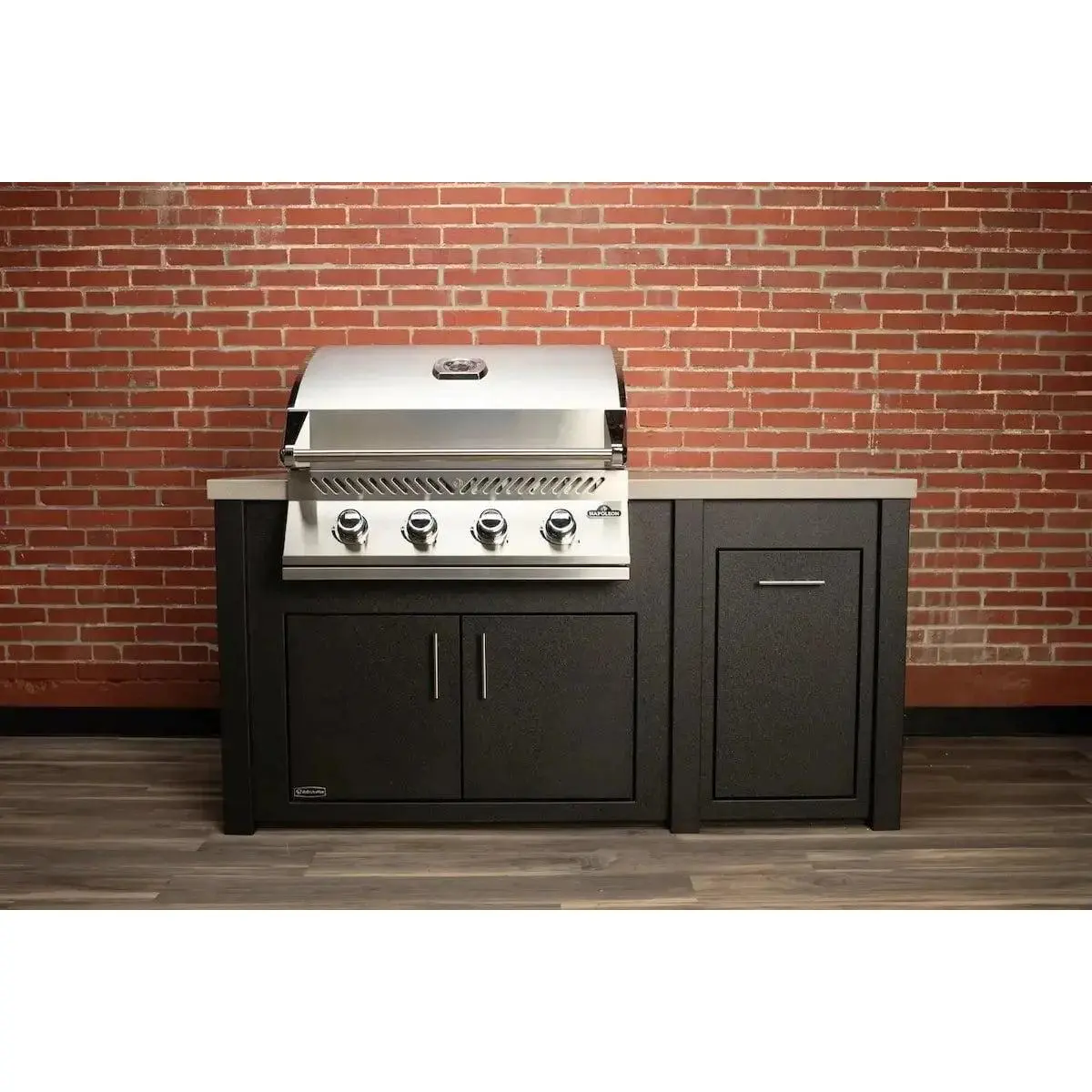 Stoll 71” Pre-Assembled Outdoor Kitchen Island + Napoleon BI32 Prestige Grill Head, Graphite with Granite Style Top