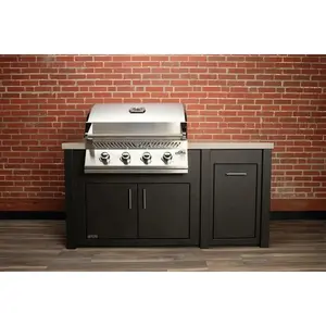 Stoll 71” Pre-Assembled Outdoor Kitchen Island + Napoleon BI32 Prestige Grill Head, Graphite with Granite Style Top