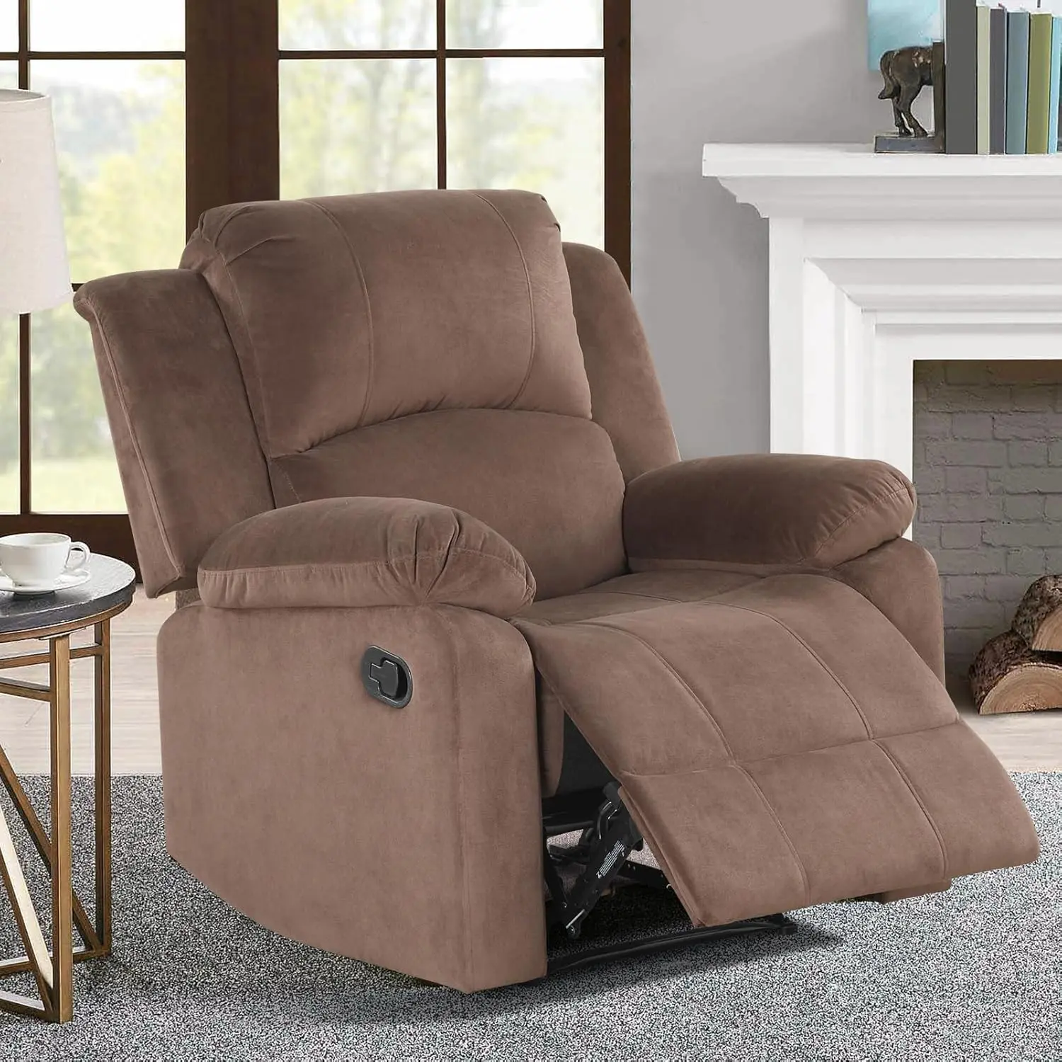 [DealsForYouDays] EBELLO Manual Recliner Chair, Soft Fabric Overstuffed Recliner Single Sofa Chair for Living Room Bedroom, Heavy Duty and Safety Reclining Mechanism