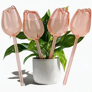 4PCS Home Decor Tulip Bulbs Self Watering Globes for Indoor Plants,Champagne Plant Watering Devices, Automatic Plastic Water Globes for Outdoor Plants, Easy Plant Watering Spikes for Vacation Sunmmervibes