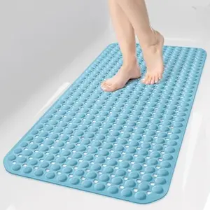 Extra Long Non Slip Bathtub Mat for Tub, Anti Slip Shower Mat with Suction Cups & Drain Holes, Machine Washable Soft Bath Mat, Bathroom Essentials for Home Apartment Dorm, 40x16 Inch