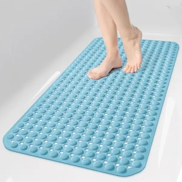 Extra Long Non Slip Bathtub Mat for Tub, Anti Slip Shower Mat with Suction Cups & Drain Holes, Machine Washable Soft Bath Mat, Bathroom Essentials for Home Apartment Dorm, 40x16 Inch