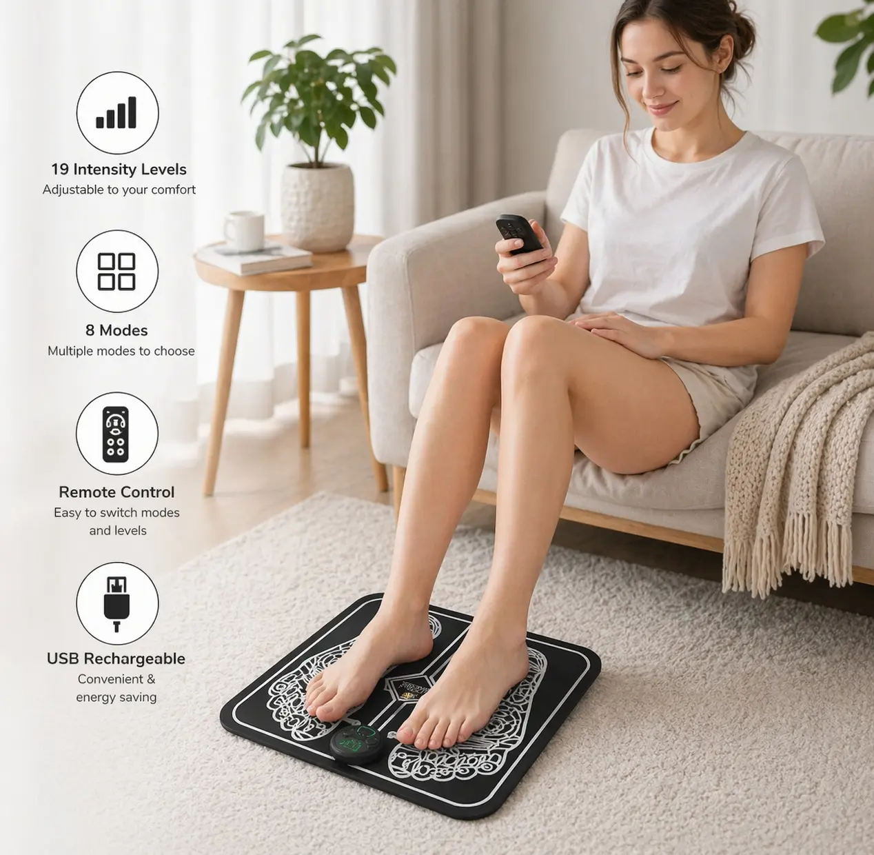 Portable Footrest Pad with Remote, Adjustable Modes, Foldable Design for Home & Travel Use, Everyday Convenience Home Supply Mat