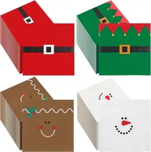 Festive Christmas 120 Pcs Cocktail Paper Napkins 2 Ply Snowman Santa Belt Gingerbread Elf Disposable Guest Hand Towels for Xmas Dinner Table Supplies