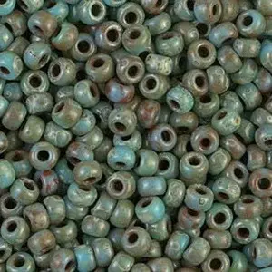 Opaque Turquoise Blue Picasso 8/0 seed beads || RR8-4514