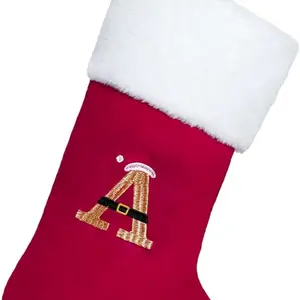 (TODAY ONLY) Personalized Monogram Initial Human Christmas Stockings Durable Christmas Ornament Bag for Family Decorations Red and Gold Letter A