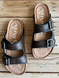 Floral Print Western Sandal Chocolate