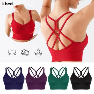 BRXL Women's Sexy Crisscross Back Sports Bra - Seamless V-Neck Wireless High Waist Stretchy Breathable Yoga & Running Bra Activewear minimalist #Gym#outdoorfun #warmupforholiday#tiktokmademebuyit-1