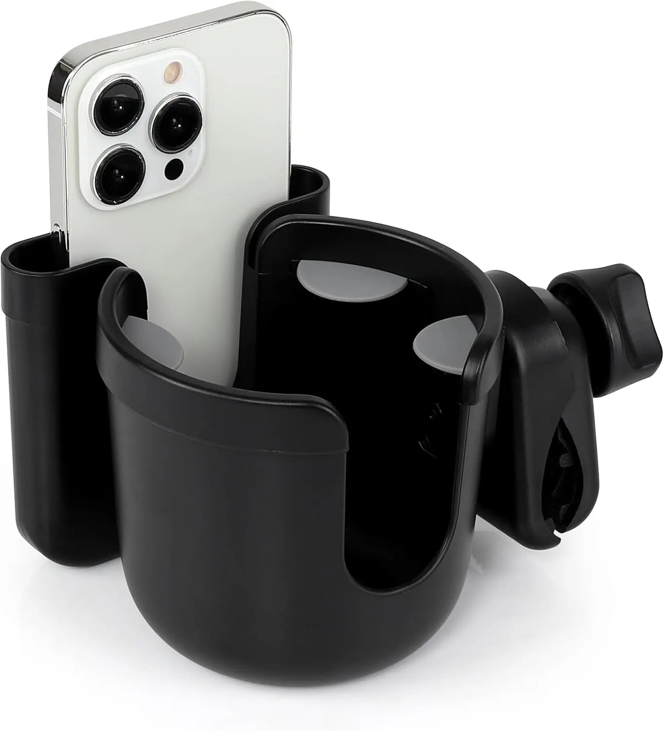2-in-1 Walker Cup Holder with Phone Holder, Wheelchair Cup Holder, Rollator Cup Holder, Cup Phone Holder for Walker, Wheelchair, Rollator, Mobility Scooter, Black