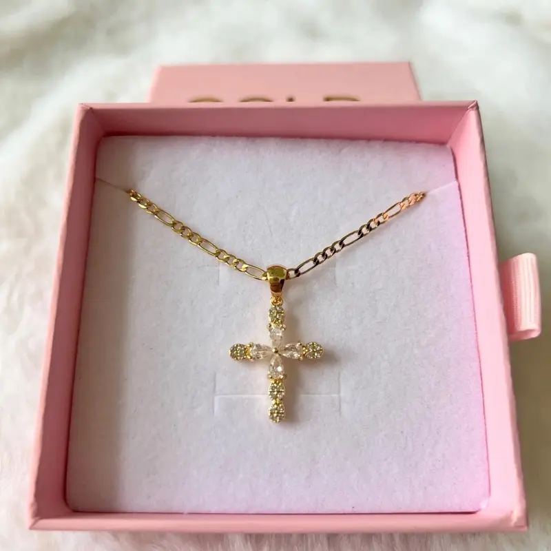18K Gold Plated CZ Cross Necklace