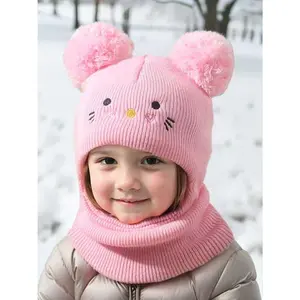 Stylish Embroidered Cat Knitted Hat, Warm Winter Outdoor Hat with Pom-Poms, Suitable for Casual Everyday Wear and Commuting, Stylish Hat