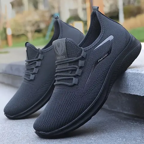 Men's Low Top Sneakers - Lace-Up Knitted Woven Upper, Antislip Rubber Sole, All-Seasons Active Casual Trainers for Outdoor Workouts
