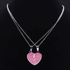 Stainless Steel Best Friends Broken Heart Puzzle Pendant Necklace