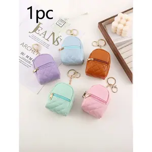 Mini Wallet Keychain, Portable Earphone Bag, Creative Multifunctional Accessory, Candy Color Zipper Coin Purse, Small PU Makeup Bag, Wallet And Charm, Circle Coin Purse