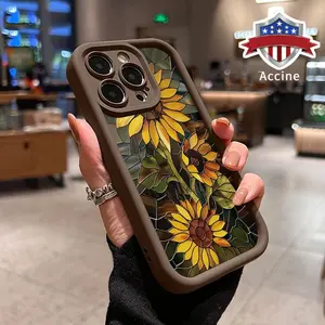Stained Glass Sunflower iPhone Case 17/16/15 Pro Max 14 Plus/13/12/11 Pro/Air Art Deco Aesthetic Precise Fit Full Protection