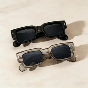 2-Pack Thick Frame Square Sunglasses for Women Men Chunky Rectangle Sun Glasses Black Shades UV400 Protection