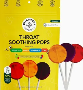 Kids Throat Soothing Lollipops by Beekeeper's Naturals - Doctor Formulated Immune Support, Vitamin D & Honey, Under 2g Sugar, Clean Ingredients,15 ct