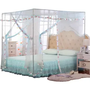 Canopy Bed Curtains Twin - 4 Corner Canopy for Beds, Bed Canopy for Girls Adult, Bedroom Decor (Twin Size, Light Blue)