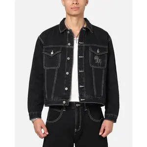 Saint Morta Fray Trucker Denim Jacket Contrast Black