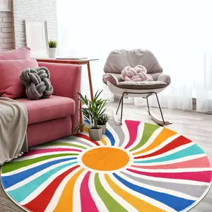 Colorful Sun Design Round Rug, Non-slip Soft Floor Mat, Decorative Carpet for Home Living Room Bedroom, Home Decor