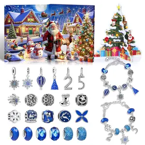 Blue Series Christmas Advent Calendar 24-Grid DIY Accessory Blind Box Bracelet Gift Set - Perfect Xmas Present