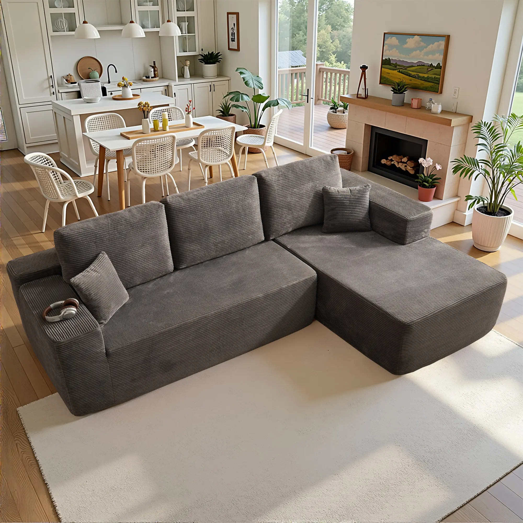 Light Grey Corduroy Right Chaise