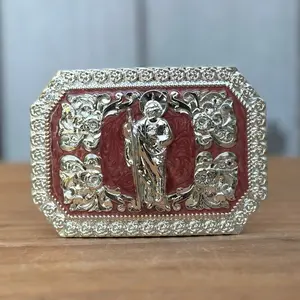 “San Judas” Silver and Red Western Style Buckle | Made in Mexico