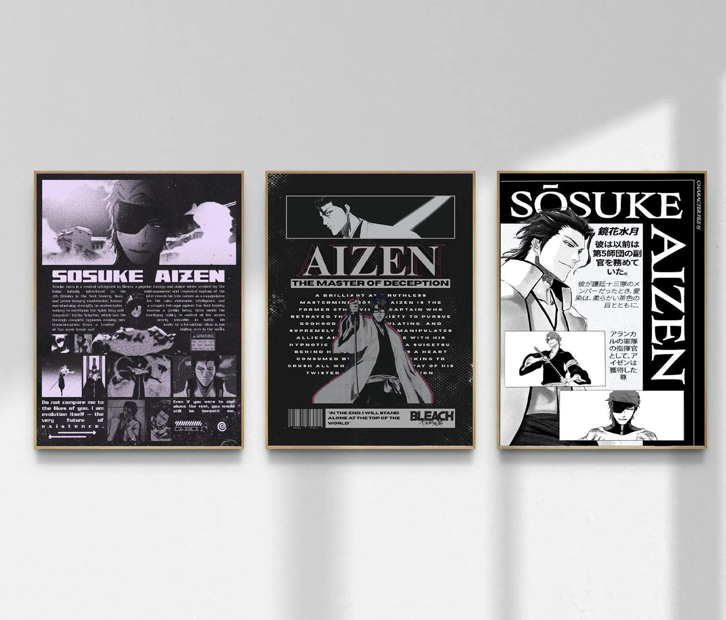 Aizen Poster Set of 3, Sosuke Aizen Anime Poster, Dark Anime Wall Art, Manga Bleach Print, Aizen Art Poster, Otaku Room Decor Gift
