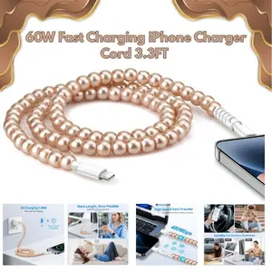 60W Fast Charging iPhone Charger Cord 3.3FT | Cute Beaded USB C Cable for iPhone 14 13 12 11 Pro Max XR XS X 8 7 6 Plus