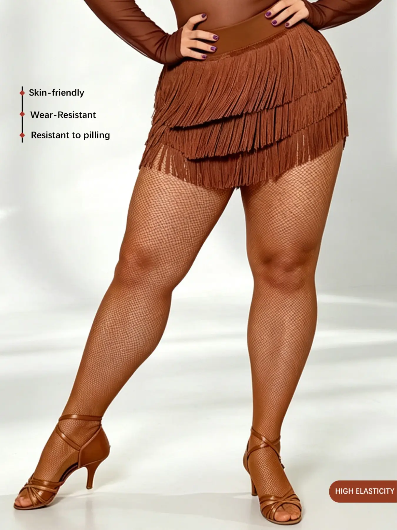 1 Pair Women's Latin Dance Socks, Fine Mesh Caramel Color Fishnet Stockings, National Standard Dance Pantyhose, Small Mesh Seamless Leggings