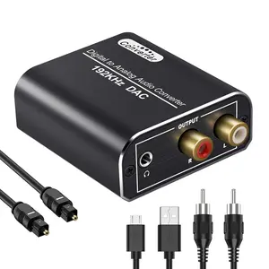 Digital to analog audio converter 192khz dac digital coaxial and optical toslink to analog 35mm jack adapter and rca lr stereo audio adapter with optical cable for hdtv home cinema systems