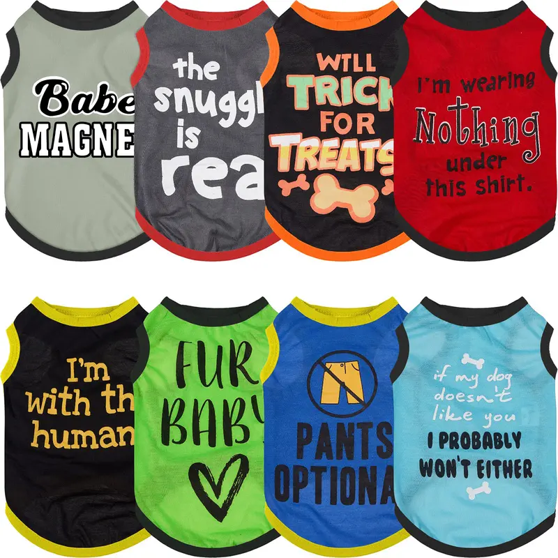 Dog Clothes, Husky Clothes with Funny Letters, 8 Counts/set Summer Pet T Shirts, Breathable Dog Outfit, Soft Dog Sweatshirt for Puppy, Kitten, Pet Dogs Cats