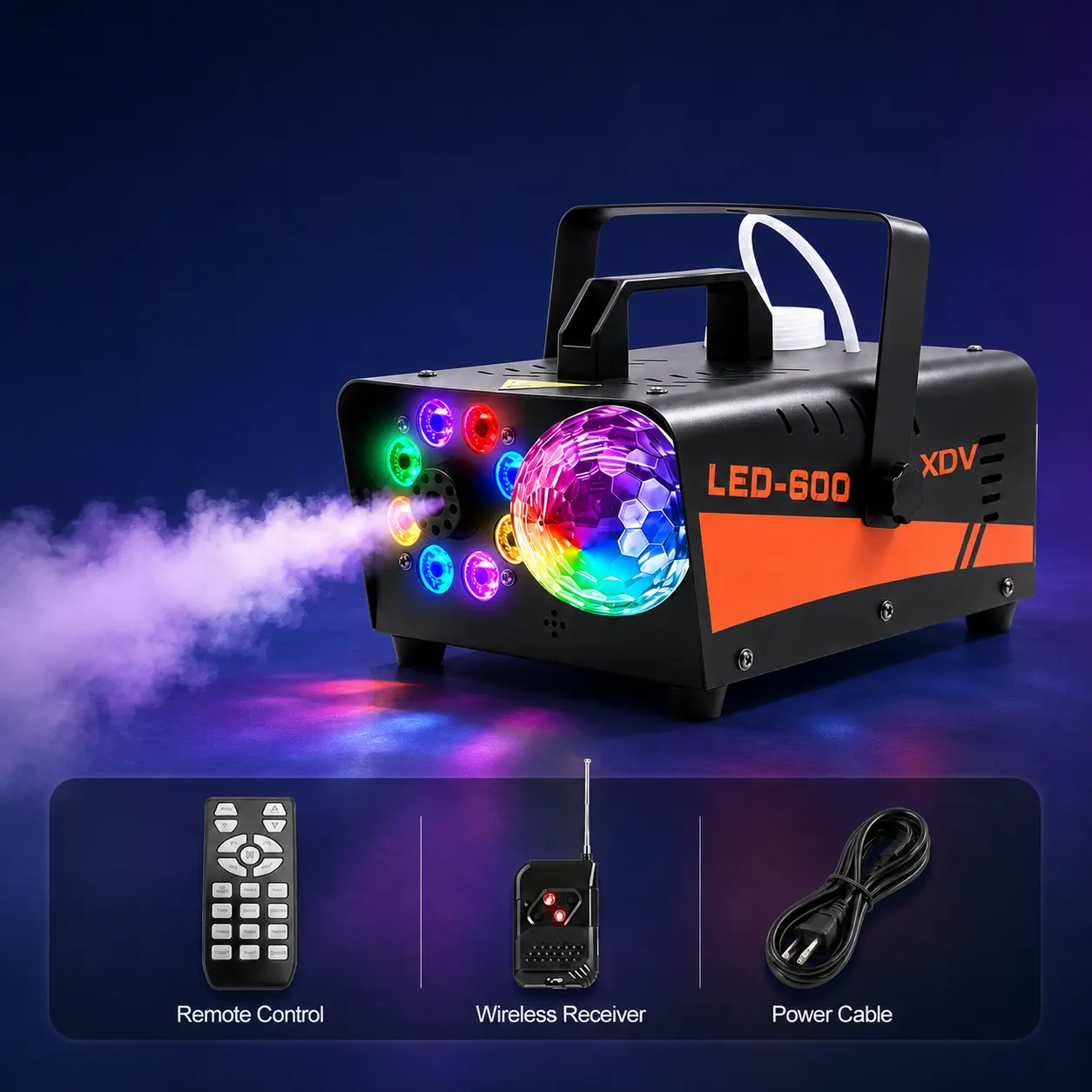 XDV LED-600 Magic Ball Fog Machine, 600W RGB Party Light with Remote Control, Fun Gift for Music Lovers, Party Hosts, Home Entertainment and Holiday Celebrations，for Halloween Party