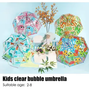 Kids Clear Transparent Umbrella Easy Grip Handle, Dome Bubble Kids Umbrella NEW