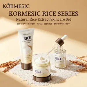 KORMESIC Korean Rice Skin Care 3PCS Set, featuring rice cleanser, serum and moisturizing cream. Suitable for women, teen girls and moms, it is great for daily skincare and holiday gifts for Mother's Day, birthday and Christmas.