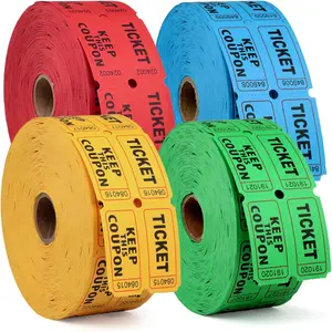 4000 Double Raffle Tickets (4 Rolls of 1000 Pairs), 50/50 Double Stub Tickets for Diaper Raffle, Classroom Reward, Event Prizes, Carnival & Fundraisers, Back Writable, 4 Colors
