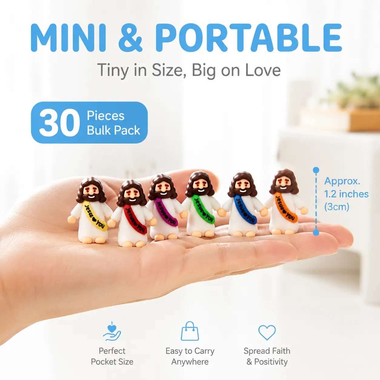 30 Pack Vibrant Mini Jesus Rubber Figures, Jesus Loves You Hide-and-Seek Toys, Religious Decor & Gifts for Baptism, Sunday School and Christmas Party Favors backtoschool
