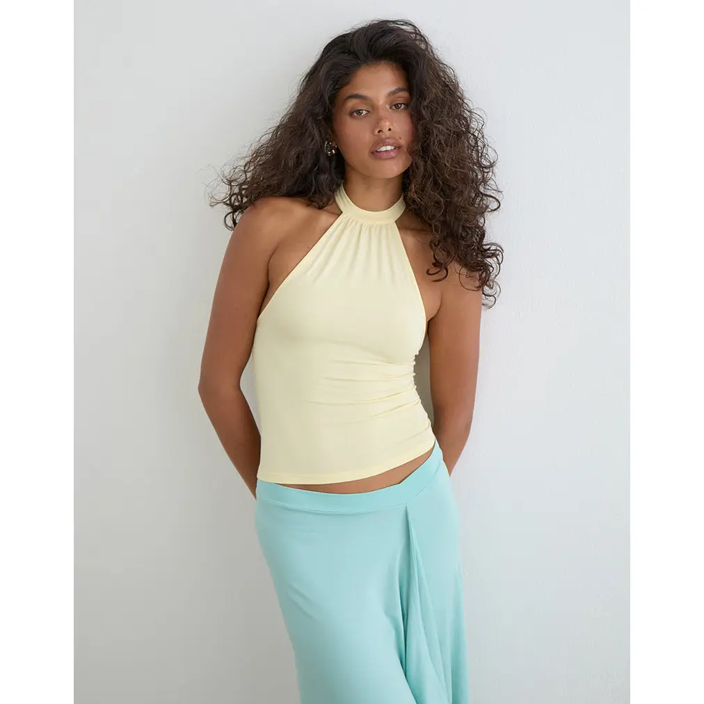 Raceline Halterneck Top in Rayon Jersey Lemon