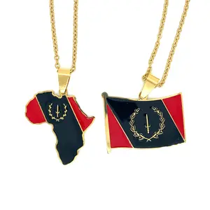 Africa Map with African American Flag Necklace