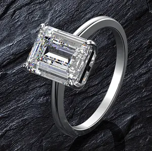 Genuine 925 Sterling Sliver 4CT Exquisite Emerald Cut A5 Zircon Ring (Size 6-9)