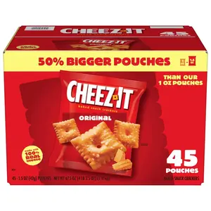 Cheez-It Crackers, Cheddar Original Flavor, 100% Real Cheese, 1.5 oz pouch, 45-count