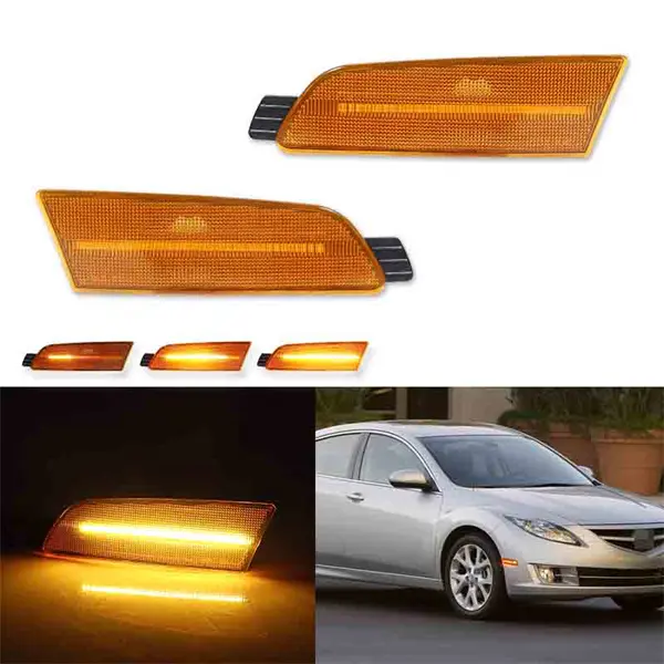 2PCS Amber Lens Sequential Amber LED Front Side Marker Turn Signal Lights For Mazda 6  2009 2010 2011 2012 2013 Replace OEM MA2570105, MA2571105, GS3L515F0B, GS3L515E0B