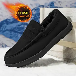 Men's New Winter Loafers, Brown/Black, Fleece Lined Warmth, Non-Slip PVC Soles, Suitable for Cold Weather, Indoor & Outdoor Use